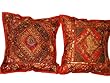 Indian Gift Idea-2 Alizarin Crimson Sequin Embroidery Sari Toss Pillow Cushion Covers