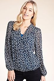 Open Neck Collar Floral Print Blouse