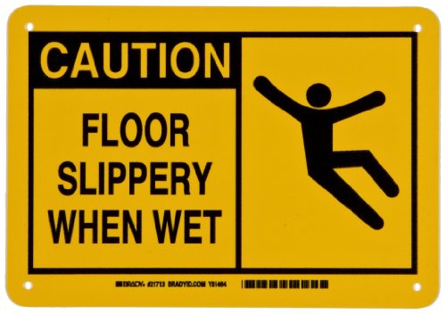 Brady 21713 7 Height, 10 Width, B-401 Plastic, Black On Yellow Color Alert Sign, Legend Caution, Floor Slippery When Wet (With Picto)