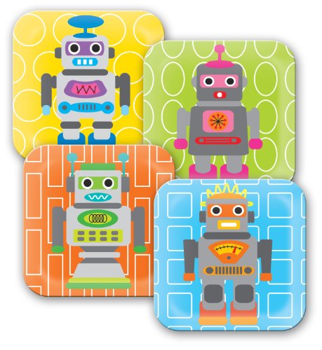 French Bull 8-Inch Melamine Plate, Robot Kids, Set of 4 On Sale