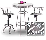 Chrome Bar Table & 2 Chrome Adjustable 24"-29" Oakland Raiders Fabric Seat  ....