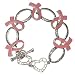 Pink Breast Cancer Ribbon Silvertone Charm Bracelet