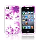for Apple iPhone 4 Rubber Hard Case PURPLE FLOWER WHITE