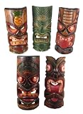 Set of 5 Polynesian Tiki Style Wall Masks 11 Inch