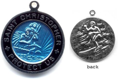 St. Christopher Surf Medal - Small Aquamarine/Black