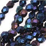 Czech Fire Polish Glass Beads 4mm Round Blue Iris (50)