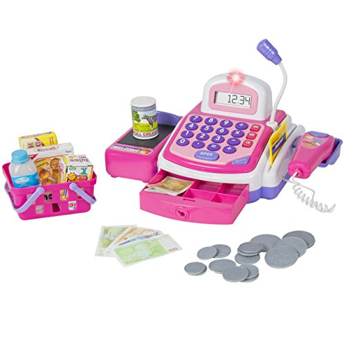 Best Choice Products Pretend Play Electronic Cash Register with Realistic Actions & Sounds, Pink