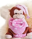 Produkt-Bild: Niedlicher Affe / Kuscheltier mit Schmusedecke / Kuscheldecke rosa 80x120 NEU