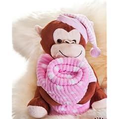 Niedlicher Affe / Kuscheltier mit Schmusedecke / Kuscheldecke rosa 80x120 NEU