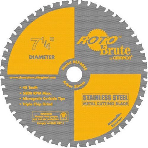 Champion RS748SS RotoBrute 7-1/4-Inch 48 Tooth TCG Stainless Steel Cutting Saw Blade with 20-Millimeter Arbor