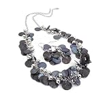 Jet Black Coal Silver Tone Shell Necklace and Earring Set Fashion Jewelry 26