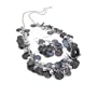Jet Black Coal Silver Tone Shell Necklace and Earring Set Fashion Jewelry 26"