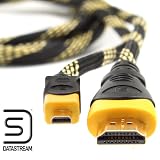 DATASTREAM High Speed 6 ft Braided Micro HDMI to HDMI Cable with Ethernet for Motorola Droid RAZR , MAXX , 4 , Atrix 2 , Xyboard / HTC EVO 4G & More Smartphones and Tablets ** Includes Accessory Felt Bag **