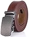 Marino Men’s Genuine Leather Ratchet Dress Belt With Automatic Buckle, Trim to Fit Enclosed in an Elegant Gift Box - Interlaced - Nut Brown - Adjustable from 28