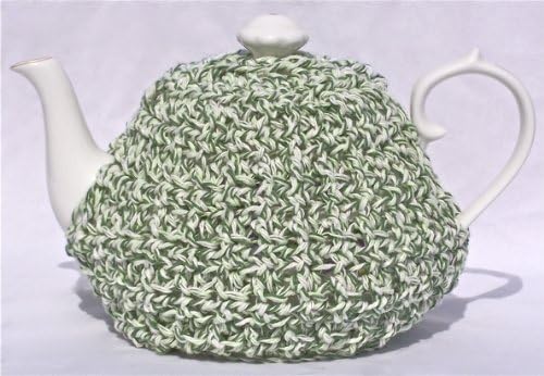 Crochet Tea Cozy Cosy Handmade Washable Green and White