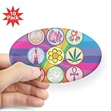 Sticker Clear (Oval) (10 Pack) 60s Icons Rainbow Swirl