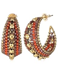Miguel Ases Burnt Orange and Gold Marquise Small Hoop Earrings