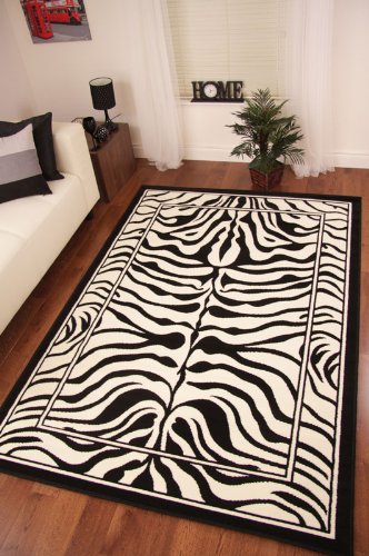 Safari Animal Black & White Zebra Stripe Print Rug 190cm x 280cm (6ft 3 x 9ft 3)
