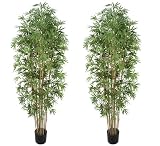 TWO Pre-potted 7' Artificial Bamboo Trees with Real Bamboo Trunks
