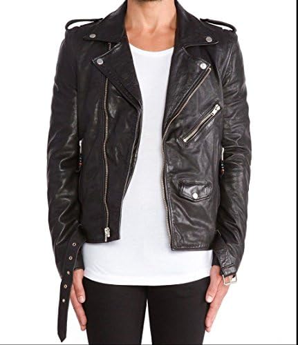 Lamb Leather Men's Lambskin Leather Motorcycle Biker jacket - Large