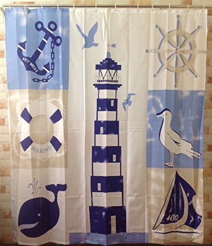 Blue Lighthouse Print Shower Curtain Waterproof Mildew-proof Polyester Fabric Bathroom Accessories Home Decoration