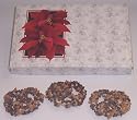 Scott's Cakes 1/2 lb. White Chocolate Covered Pretzel with Chocolate Chips & Peanut Butter Chips in a Poinsettia Box