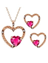 2.17 Ct Heart Shape Pink Mystic Topaz Gold Plated Silver Pendant Earrings Set