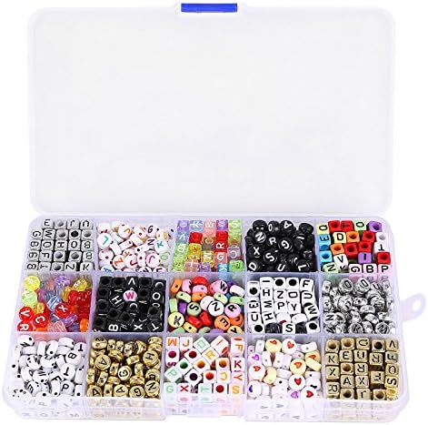 Paonies 1100pcs Box Alphabet Letters Beads Cube Charms for DIY Loom Bands Bracelets Jewellery Making