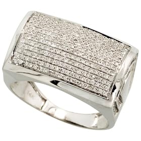 14k White Gold Rectangular Men's Diamond Dome Ring, w/ 1.01 Carats Brilliant Cut Diamonds, 9/16