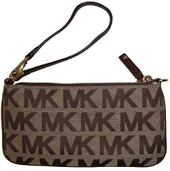 Women's Michael Kors Wristlet Jet Set Signature Logo Jacquard Beige/Ebony/Mocha