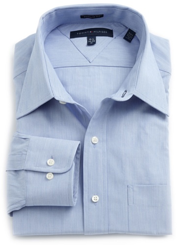 Tommy Hilfiger Men's Textured Solid Dress Shirt, Blue, 14.5 32-33