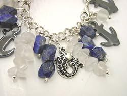 Chic Wrists Blue Chunky Stones, Quart Stones, Hematite Anchors, Metal Koi Fish Bold Bracelet with FREE Earrings