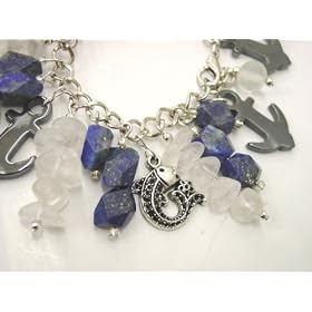 Chic Wrists Blue Chunky Stones, Quart Stones, Hematite Anchors, Metal Koi Fish Bold Bracelet with...