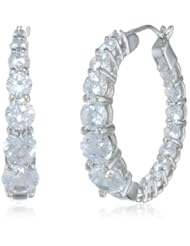 Sterling Silver Swarovski Zirconia Graduated Round Hoop Earrings