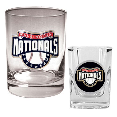 Washington Nationals MLB Rocks Glass & Square Shot Glass Set - Primary Logo
