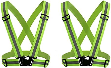 EZsport Reflective Safety Vest Set, Reflective strap for Safety Jogging, Cycling, Motorcycling, Easily Adjustable Comfortable, Lightweight, Green Color, Pack of 2