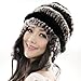 URSFUR Women's Rex Rabbit Fur Hats Winter Ear Cap Flexible Multicolor (Coffee & Black)
