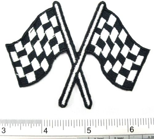 Racing Chess Flag Checkered Motors Automobile Team Iron on Patch Embroidered Racing DIY T-shirt Jacket 3.5x2.75"