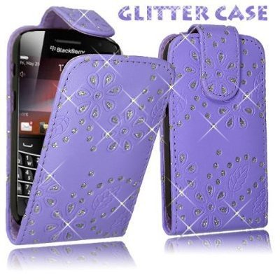 Cellularvilla (Trademark) Case for Blackberry Bold 9900 9930 Purple Glitter Diamond Leather Flip Open Case Cover Pouch.includes Free Cellularvilla (Tm) Wristband.