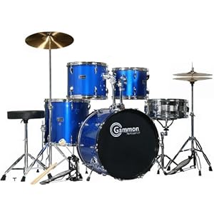 Gammon 5-Piece Drum Set Complete Full Size with Cymbals & Throne Metallic Blue