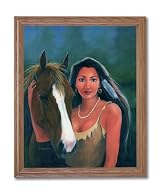 Native American Indian Girl With Horse Home Decor Wall Picture Oak Framed Art Print