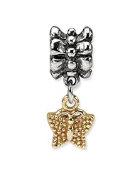 Sterling Silver & 14k s Butterfly Dangle Bead by Reflection Beads, Best Quality Free Gift Box Satisfaction Guaranteed