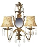 Two Arm Mirror Wall Sconce with Gold Pearl Shades