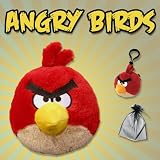 bird-Angry Birds 8 Inch DELUXE Plush Red Bird with Free backpack clip angry bird & storage bag
