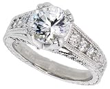Sterling Silver Vintage Style Engagement Ring, w/ an 8mm (2.0 ct) Round CZ Stone, 3/8
