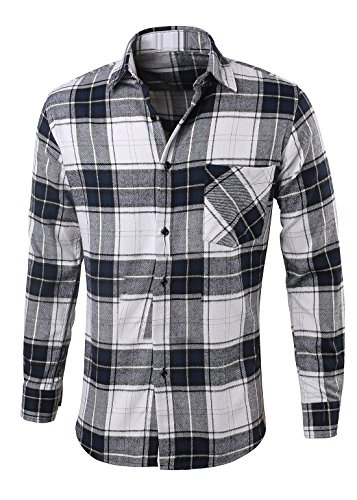 XQS Men's Long-Sleeve Plaid Flannel Shirt