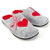 Produkt-Bild: CANADIANS Kinder Winter Hausschuhe, Slipper, Herz-Motiv, 3 Farben: rot, braun oder grau