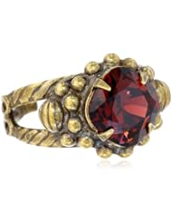 Sorrelli "Pink Orchid" Antique Set Cushion Cut Crystal Gold-Tone Adjustable Ring