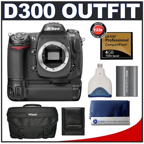 Nikon D300 Digital SLR Camera with MB-D10 Multi-Power Battery Grip + Lexar Pro 4GB CF Memory Card + EN-EL3e Battery + Case + Cameta Bonus Accessory Kit