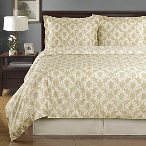 Sierra Beige/Ivory Silky Soft 100-Percent Egyptian Cotton Reversible Duvet Cover = Twin / Twin XL - 2PC